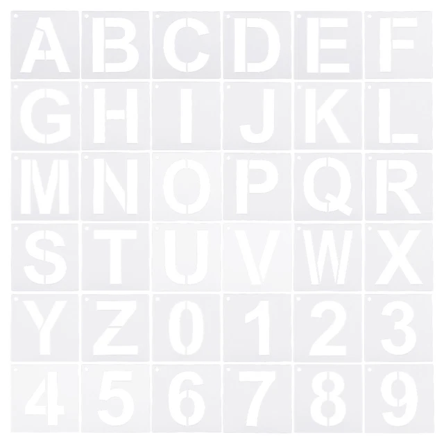 Paquete de 5" 36 Letras Números Plantillas 6" Ancho con Anillo para Pintura Blanco