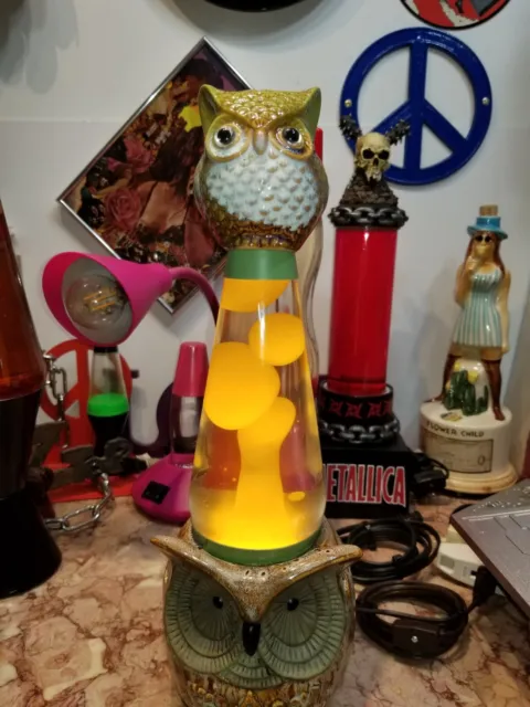 Custom Owl Lava Lamp YELLOW WAX CLEAR Fluid.