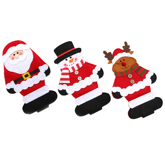 3 pz posate natalizie in tessuto non tessuto supporto posate Babbo Natale mini posate