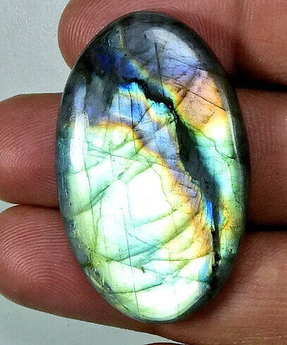 70Cts. Cabochon ovale en labradorite multi-flash naturel, pierre précieuse...