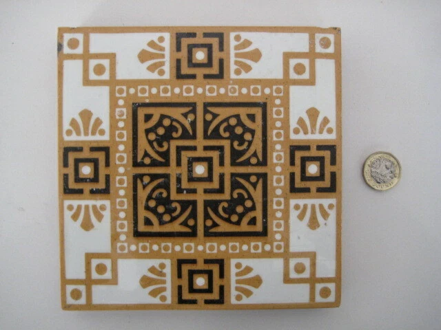 ANTIQUE THE CAMPBELL TILE Co. PUGIN MINTON STYLE GOTHIC FLOOR TILE 6x6 ENCAUSTIC