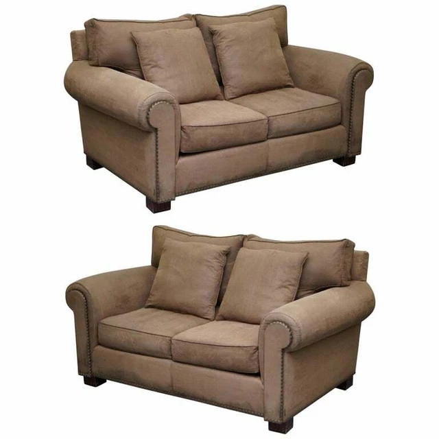 Pair Of Rrp £23,000 Ralph Lauren Jamaica Salon Sofas Feather Filled Cushions