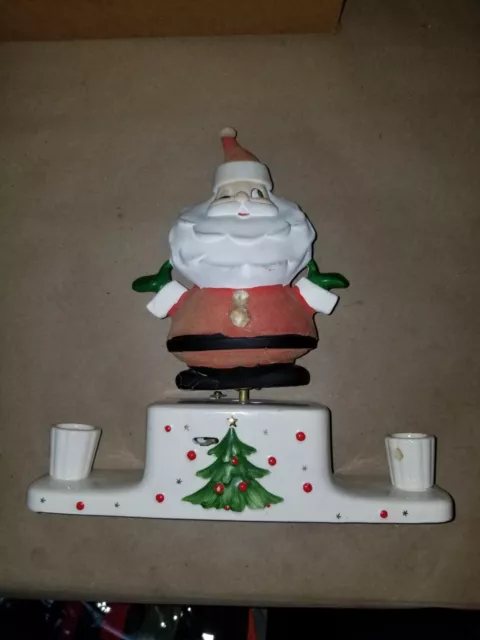 Vintage 1960 Holt Howard RARE Flocked Santa Music Box Candle Holder #6042 *Read*