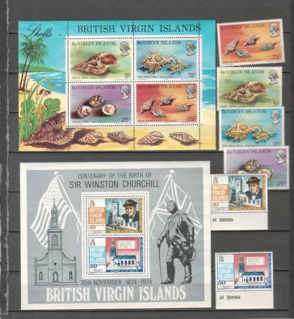 British Virgin Islands lot of MNH stamps 1970's issues includes Churchill shells