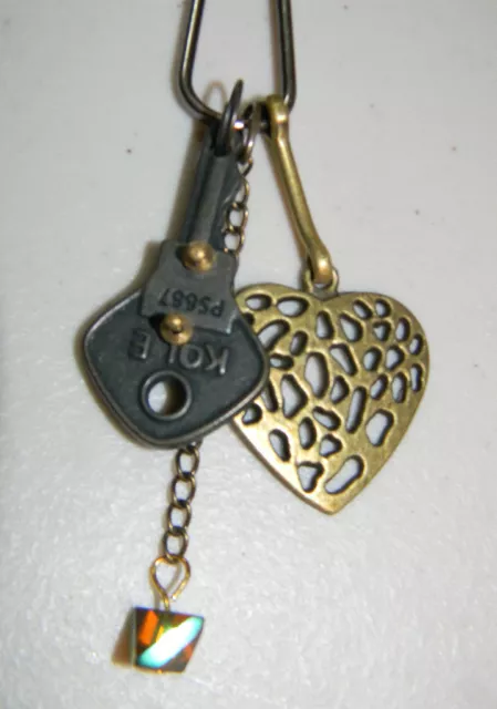 Collier steampunk Key to my Heart vintage style industriel Valentine OOAK 24" 3