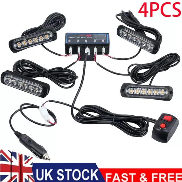 4x 6 LED Amber Recovery Strobe Marker Light Flashing Light Bar Beacon Car 12/24V