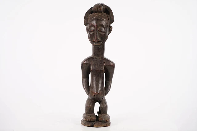 Luba African Statue w/ Solemn Expression 17.5" - DR Congo