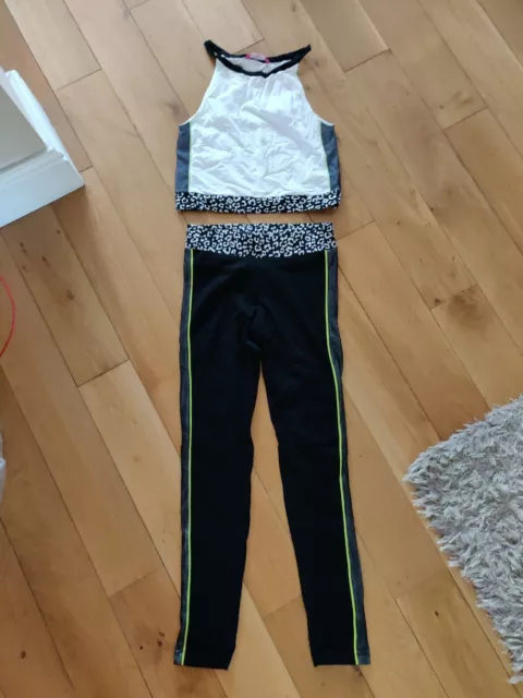 Debenhams Pineapple Age 14 Years Leggings Black White Cropped Top Gym Workout