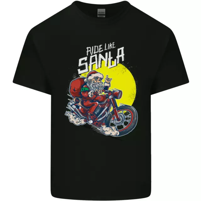 T-shirt top Ride Like Babbo Natale moto da uomo cotone