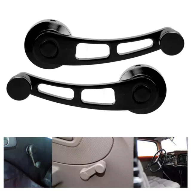 Black 2pcs Alloy Window Handle Riser Winder Crank Fit For Classic Car