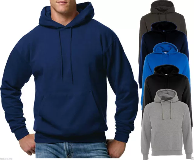 Mens Boys Plain Design Contrast Hoodies Sweatshirt Hooded Pullover Without Zip