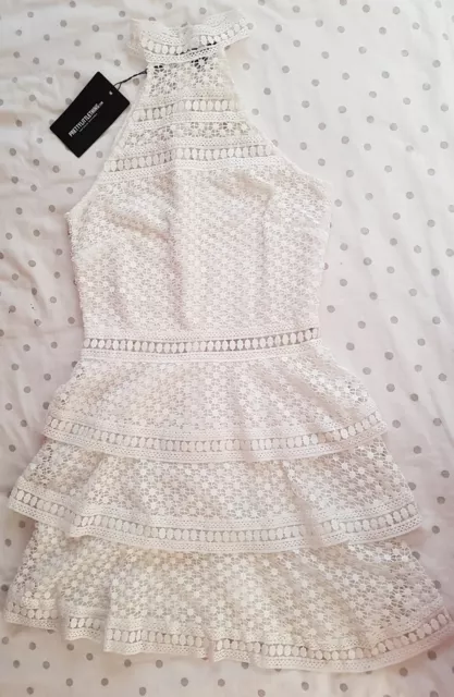 White lace panel tiered mini sales dress
