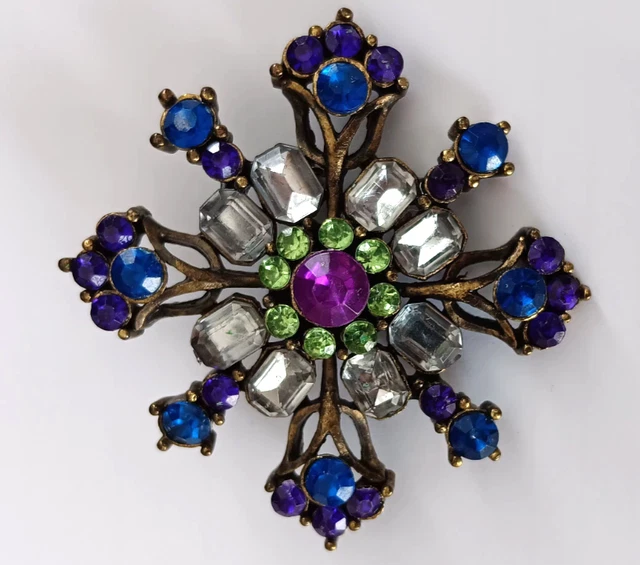 Broche Vintage En Métal Doré Avec Une Pierre Bleue - Bijou élégant Intemporel - Occasion