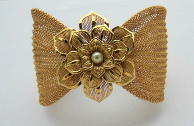 Bracciale donna vintage oro braccialetto con fiore perle gioiello stile antico