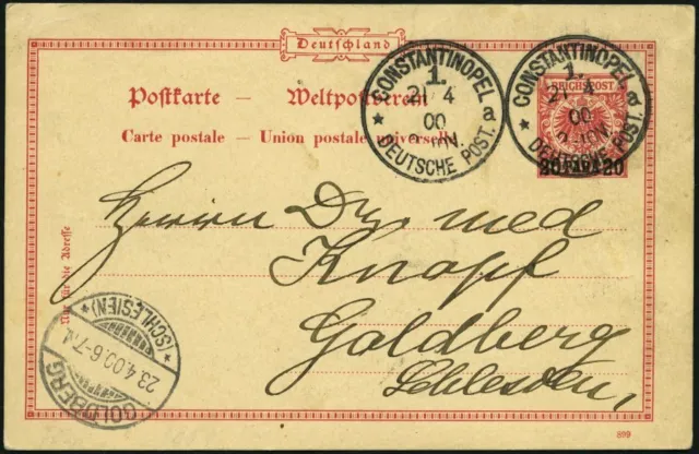 DP TÜRKEI P 5 BRIEF, 1900, 10 PARA auf 10 Pf., Stempel CONSTANTINOPEL 1a, Pracht