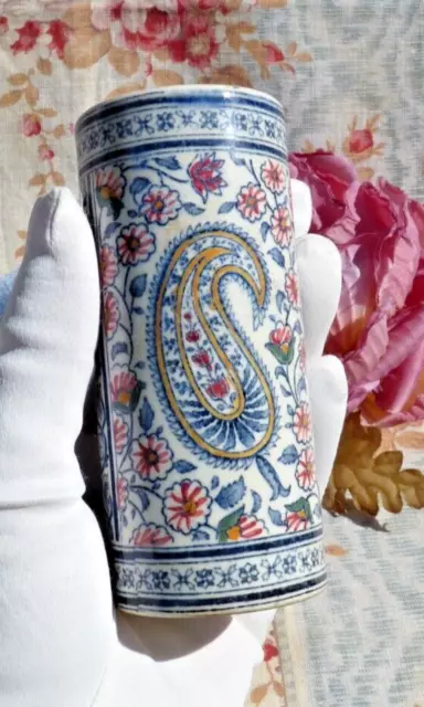 ANCIEN petit VASE en FAIENCE de GIEN décor CACHEMIRE