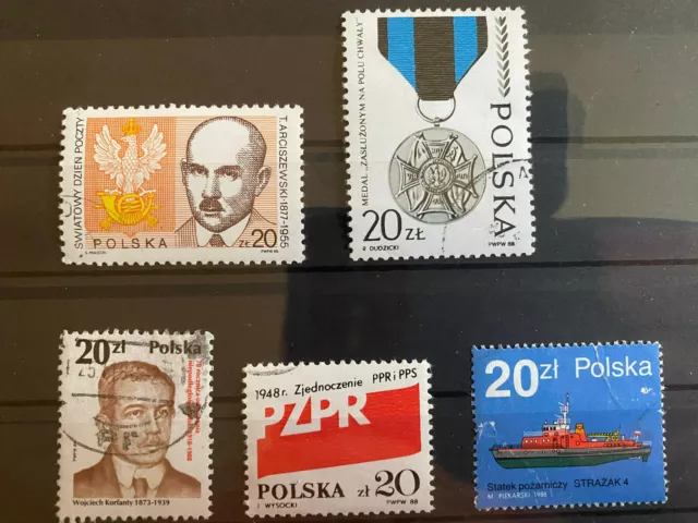 Briefmarken Polen Polska 1988 Mi.-Nr. 3163, 3165, 3173, 3182 und 3187 gestempelt