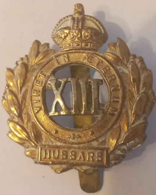 WW1 13th HUSSARS REGIMENT BRASS CAP BADGE