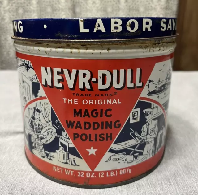 1941 VINTAGE NEVR-DULL NEVER-DULL Magic Wadding Polish Tin Can