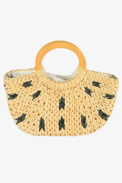 Women Boho Woven Handbag Summer Beach Tote Straw Bag Shoulder Bag Beige BAG1270