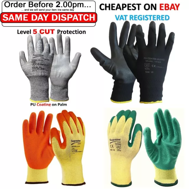 Builders Work Gloves Nylon Safety Pu Grip Anti Cut Level 5 Mechanic Garden 1-120