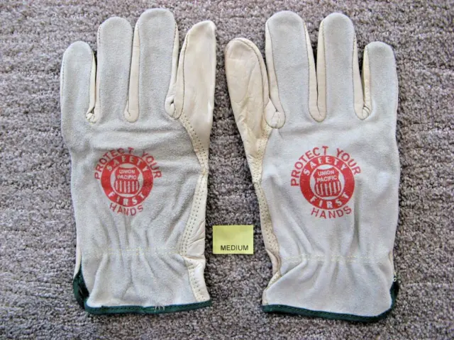 Union Pacific Railroad Leather Gloves Medium Safety First Protect Your Hands