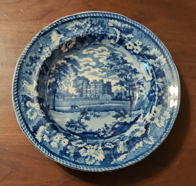 Barlborough Hall Derbyshire Antique Staffordshire Blue Transfer Soup Plate Bowl