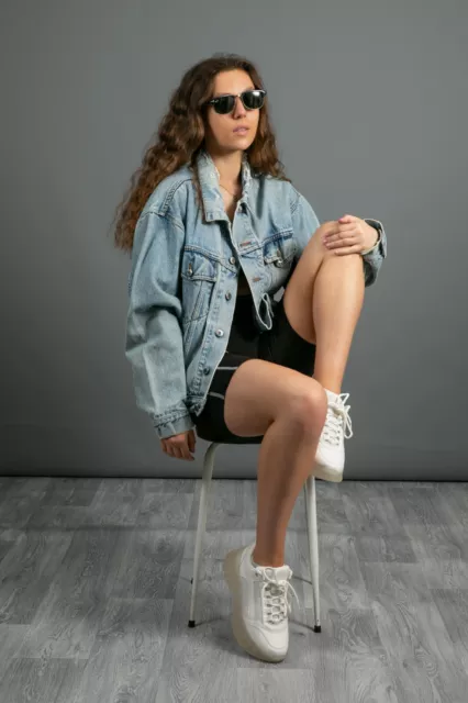 Giacca denim vintage effetto invecchiato Tatty Canyon River blues taglia M unisex denim