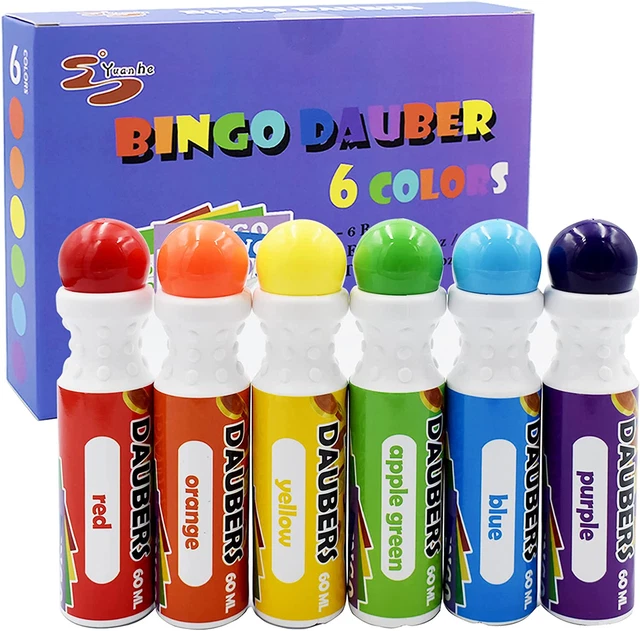 Bingo Daubers Dot Markers Mixed Colors Set of 6 Pack Premium Quality Ink