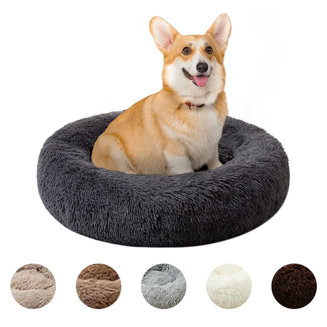 Round Fluffy Donut Cuddler Plush Pet Bed Dog Cat Warm Calming Cushion Washable