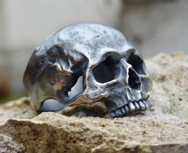 Attraente Argento Sterling 925 Anello Teschio - Misura X - Motociclista - Foto 8