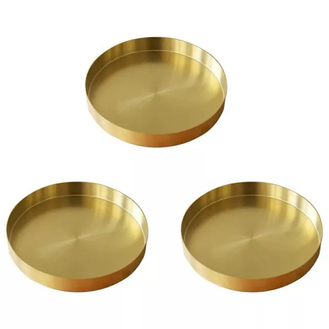 3X Bandeja Redonda Dorada, Bandeja Decorativa de Metal, Bandeja de Maquilla4115