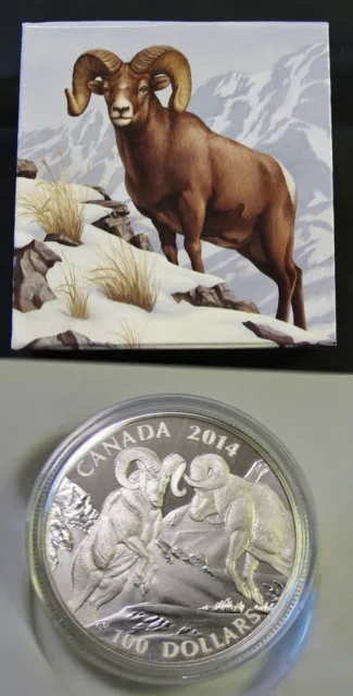 2014  Canadian 100.00 silver dollar. bighorn sheep coin.  mintage 45,000
