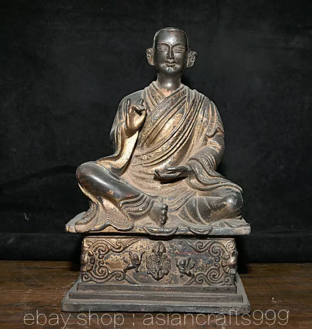 10"Sammle antiken Tibet Buddhismus Tempel Bronze Lama Guru Meister Buddha Statue