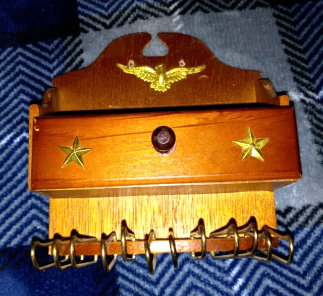 Vintage Golden Eagle Wood 12 Tie Rack Holder With Drawer