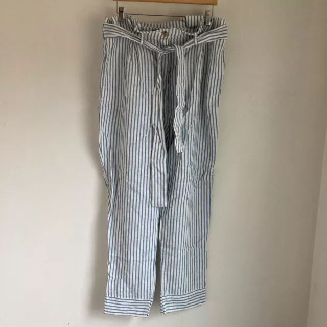 who what wear linen blend paper bag style pants size 12 Preowned