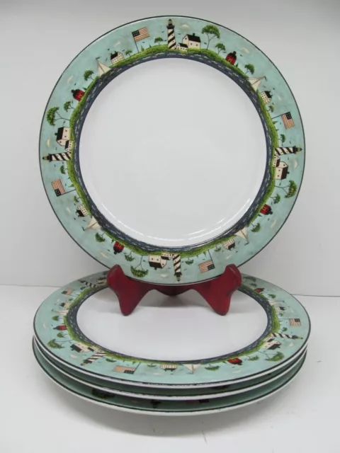 4 Sakura Warren Kimble Coastal Breeze 10 3/4" Dinner Plates lighthouse sailboat