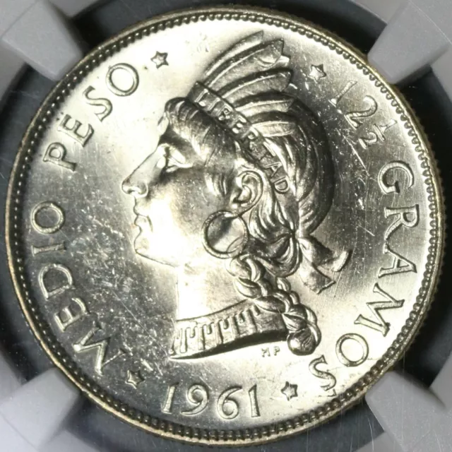 1961 NGC MS 65 Dominican Republic Medio 1/2 Peso Gem Coin (20101801C) 2