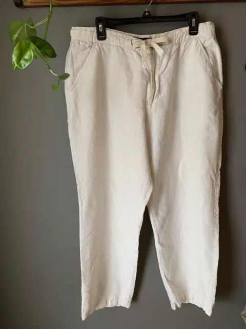 Tasso Elba 100% Linen Pants Mens 38x32 Chino Beige Drawstring Breathable Natural