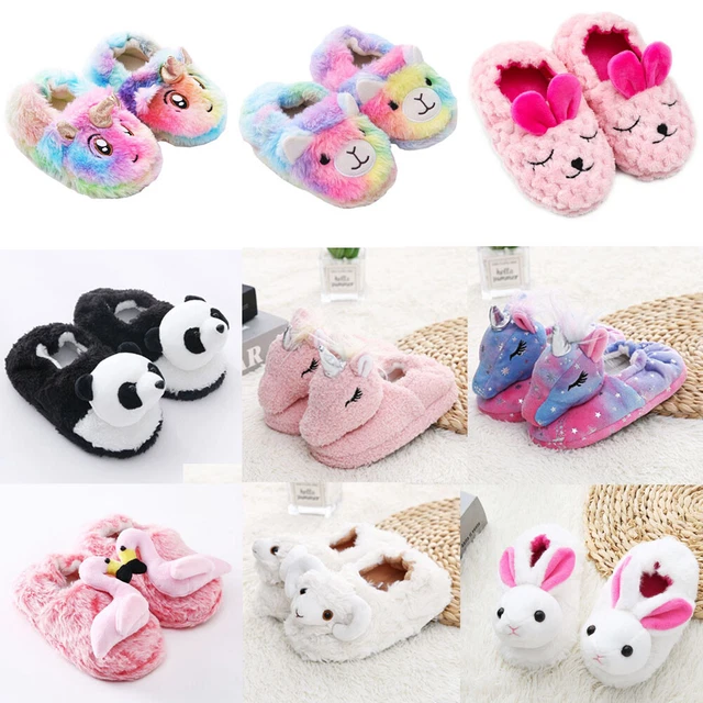 Girls Winter Unicorn Slippers Kids Toddler Baby Plush Warm Shoes Slip On Indoor