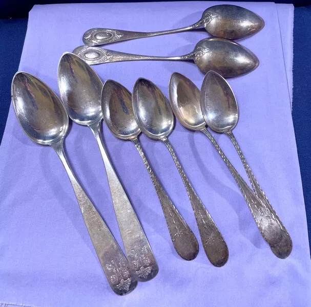 8 Pc ANTIQUE SCANDINAVIAN 830 SILVER SPOONS MAKERS KNUTSON HELLSTROM LEUM ANN