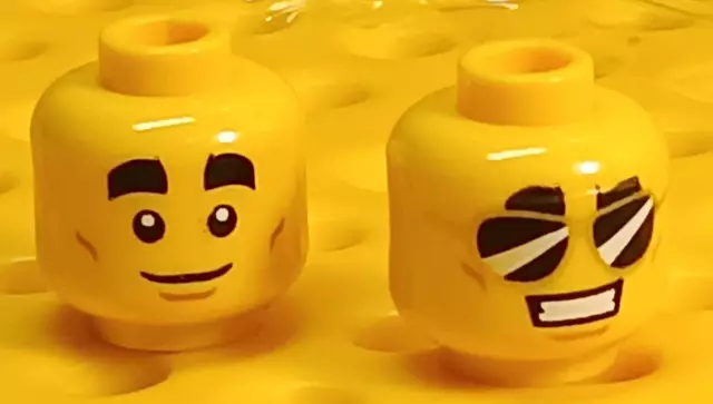 LEGO Aviator Chrome Shine Head Sunglasses Big Eyebrows Motorcycle Cop HUGE SMILE