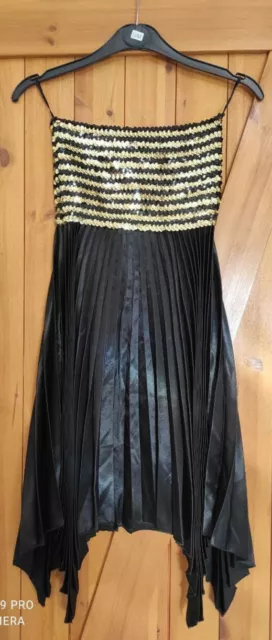 Vestito Corto Nero e Oro da Cerimonia Donna Elegante Impero Mini Abito Sexy Sera