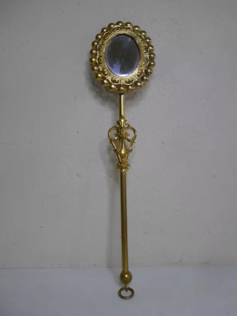 Ancien miroir face à main de poche sac bal châtelaine pomponne métal doré XVIII 3