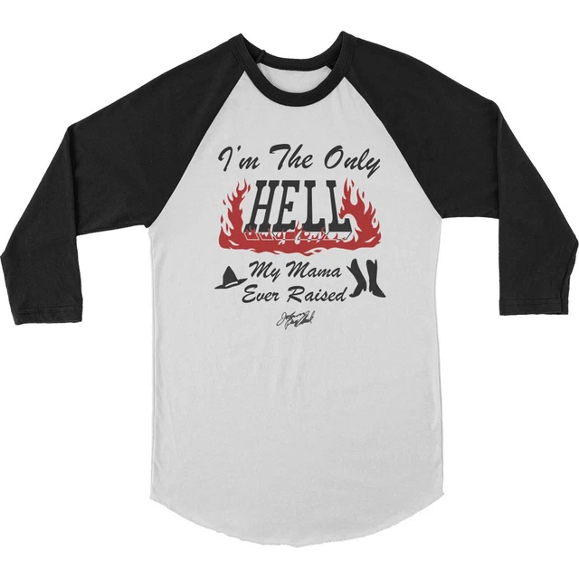 Men's Johnny Paycheck Only Hell Raglan (White/Black) Baseball Jersey Small