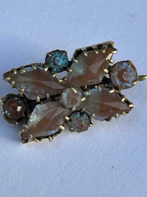 Broche Ancienne Rare En Saphiret Avec Marguerites Plaqué Or - Napoléon III, Diamètre 25mm