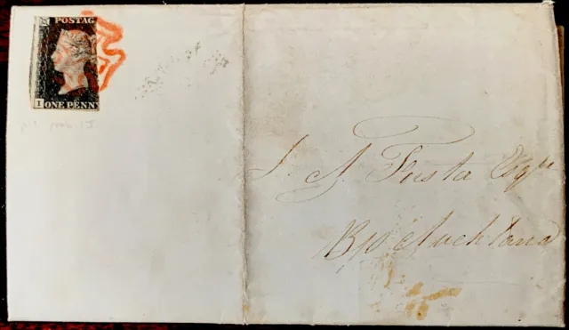 1840 QV 1d Black Stamp Red Maltese Cross On Cover Entire See Description.