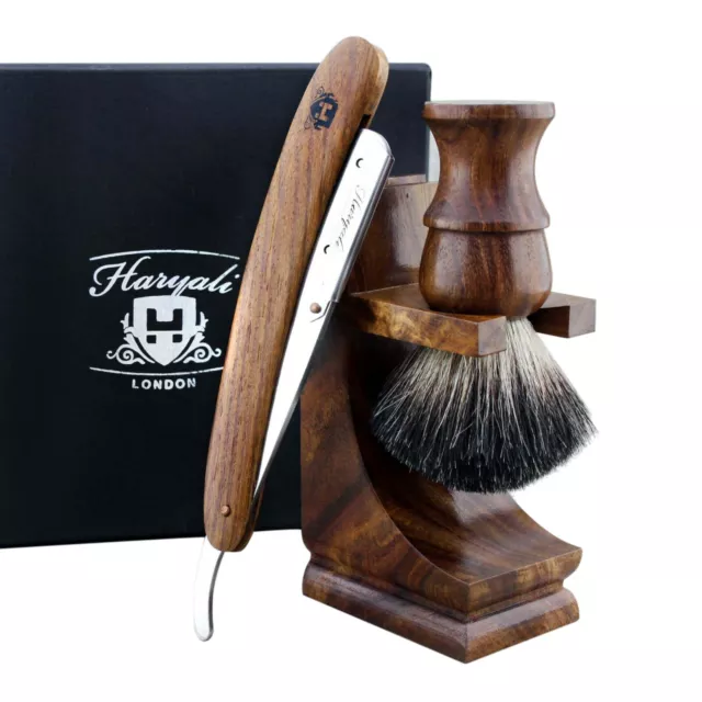 Barbier Style en Bois Rasage Kit Antique Manuel Humide Rasoir Set Brosse