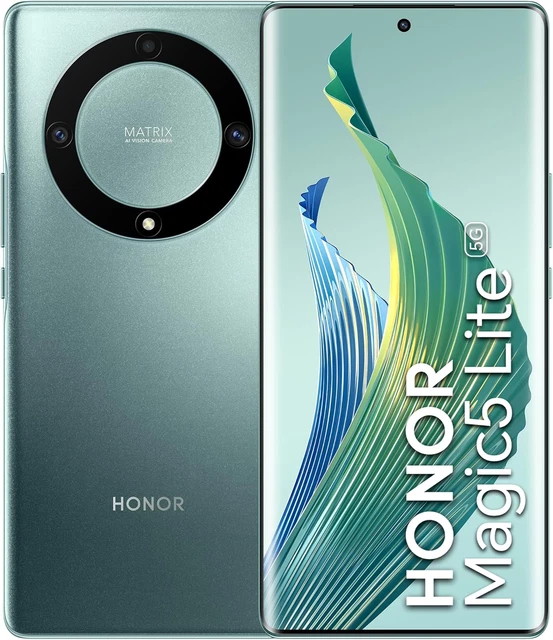 HONOR Magic5 Lite 5G Smartphone 6 GB 128 GB, display AMOLED curvo da 6,74 pollici (17,1 cm), 120 Hz, tripla fotocamera da 64 MP, Batteria da 5100 mAh, supercarica, Android 12, NFC, Dual Sim, Verde
