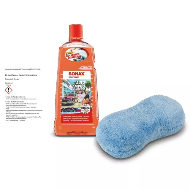 Sonax 2 L Liter Autoshampoo Konzentrat Havana Love + Microfaser Schwamm